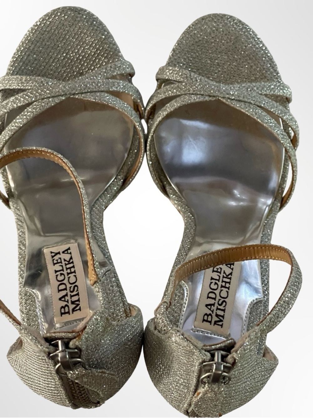 Badgley Mischka Silver Glitter Strappy Heels in size 5 - Picture 5 of 7